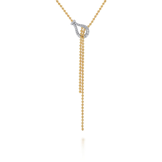 14K White & Yellow Gold Bujukan and Diamond Stirrup Y Necklace
