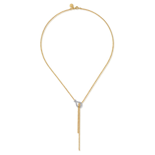 14K White & Yellow Gold Bujukan and Diamond Stirrup Y Necklace