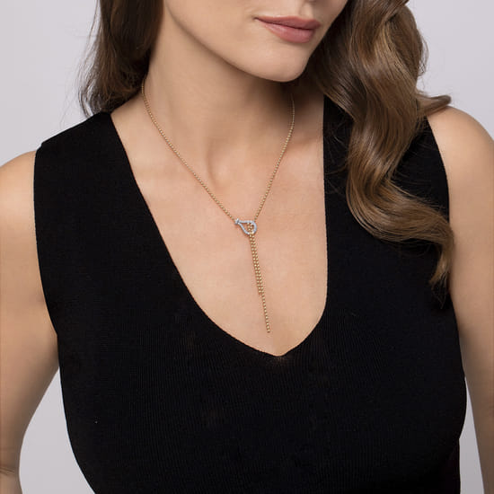 14K White & Yellow Gold Bujukan and Diamond Stirrup Y Necklace angle 3