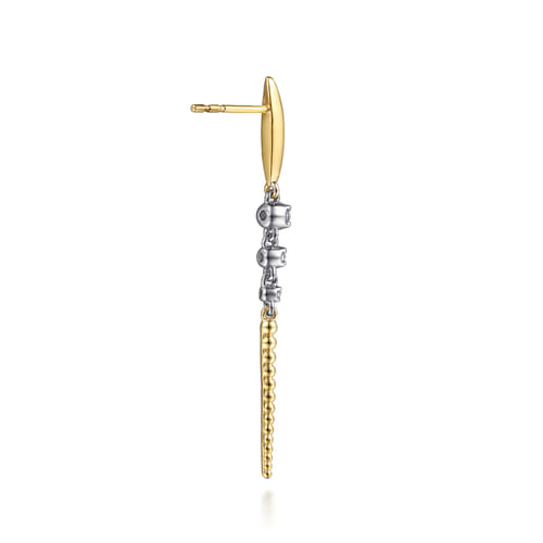 14K White & Yellow Gold Bujukan and Diamond Stud Drop Earrings