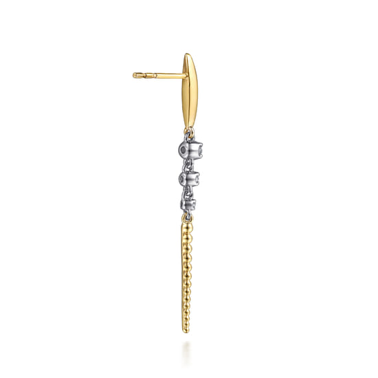 14K White & Yellow Gold Bujukan and Diamond Stud Drop Earrings angle 2 14K White & Yellow Gold Bujukan and Diamond Stud Drop Earrings angle 2