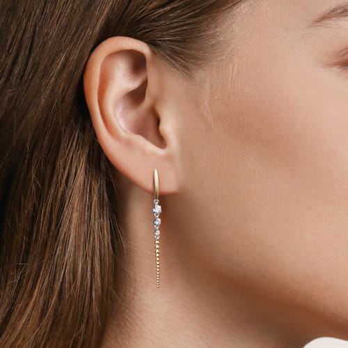 14K White & Yellow Gold Bujukan and Diamond Stud Drop Earrings