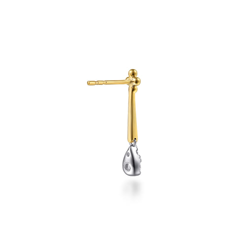 14K White & Yellow Gold Bujukan and Diamond Teardrop Stud Drop Earrings