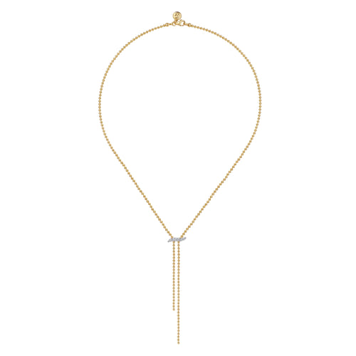 14K White & Yellow Gold Bujukan and Diamond Y Necklace 14K White & Yellow Gold Bujukan and Diamond Y Necklace