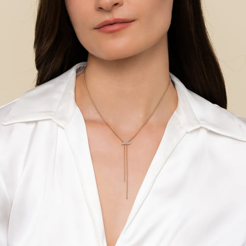 14K White & Yellow Gold Bujukan and Diamond Y Necklace 14K White & Yellow Gold Bujukan and Diamond Y Necklace