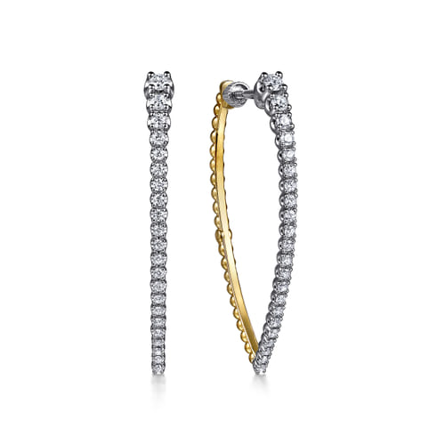 14K White & Yellow Gold Bujukan and Graduating Diamond Classic Hoop Earrings