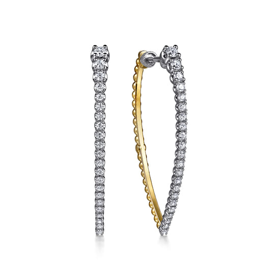 14K White & Yellow Gold Bujukan and Graduating Diamond Classic Hoop Earrings