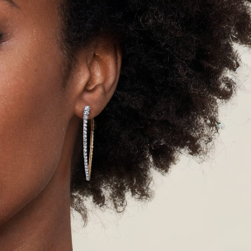 14K White & Yellow Gold Bujukan and Graduating Diamond Classic Hoop Earrings