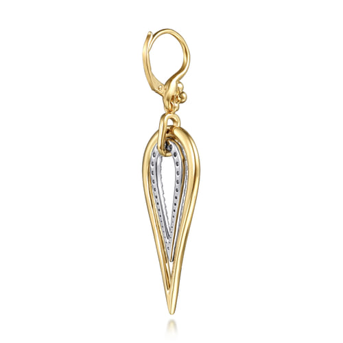 14K White & Yellow Gold Bujukan and Graduating Diamond Huggie Drop Earrings