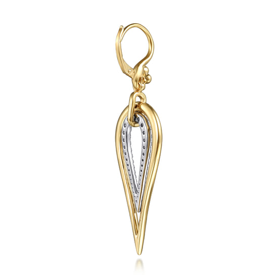 14K White & Yellow Gold Bujukan and Graduating Diamond Huggie Drop Earrings angle 2