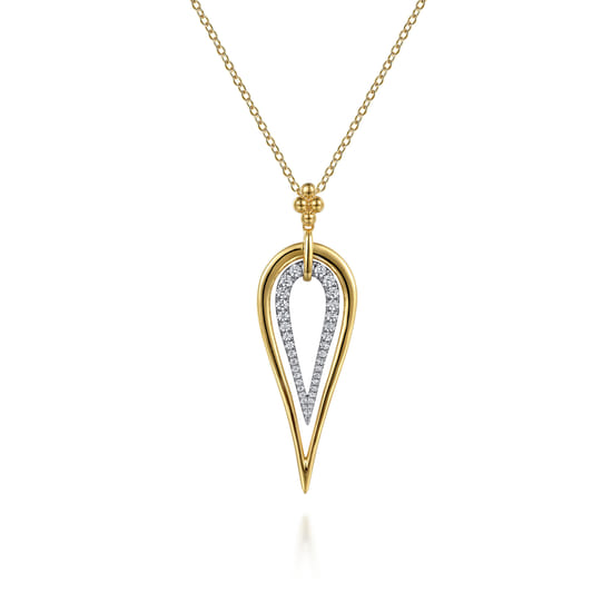 Gabriel - 14K White & Yellow Gold Bujukan and Graduating Diamond Pear Shape Pendant Drop Necklace