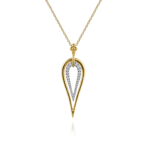 14K White & Yellow Gold Bujukan and Graduating Diamond Pear Shape Pendant Drop Necklace 14K White & Yellow Gold Bujukan and Graduating Diamond Pear Shape Pendant Drop Necklace