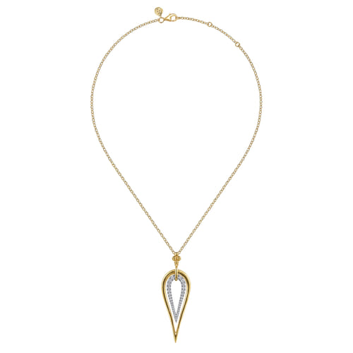 14K White & Yellow Gold Bujukan and Graduating Diamond Pear Shape Pendant Drop Necklace 14K White & Yellow Gold Bujukan and Graduating Diamond Pear Shape Pendant Drop Necklace
