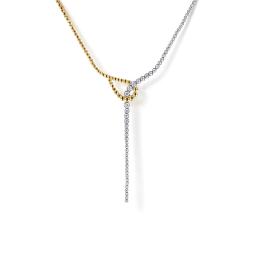 14K White & Yellow Gold Bujukan and Graduating Diamond Y Necklace 14K White & Yellow Gold Bujukan and Graduating Diamond Y Necklace