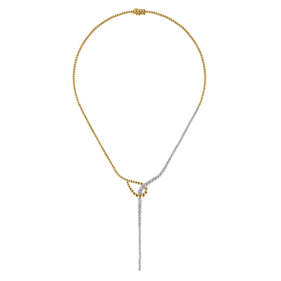 14K White & Yellow Gold Bujukan and Graduating Diamond Y Necklace angle 2