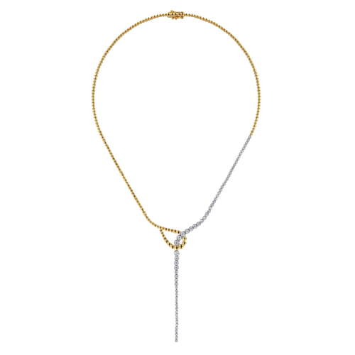 14K White & Yellow Gold Bujukan and Graduating Diamond Y Necklace 14K White & Yellow Gold Bujukan and Graduating Diamond Y Necklace