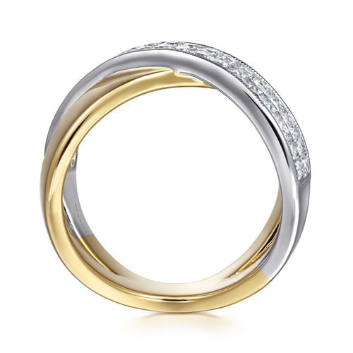14K White & Yellow Gold Criss Cross Diamond Ring