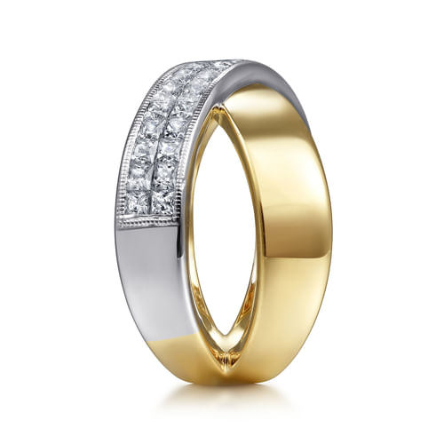 14K White & Yellow Gold Criss Cross Diamond Ring