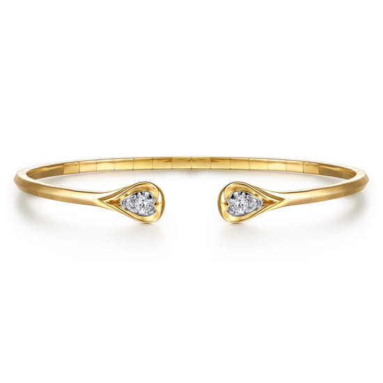 Gabriel - 14K White & Yellow Gold Diamond  Pear Open Bangle Bracelet