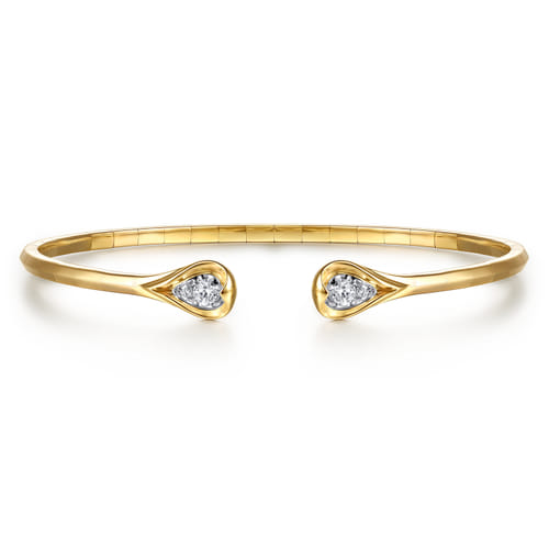 14K White & Yellow Gold Diamond Pear Open Bangle Bracelet 14K White & Yellow Gold Diamond Pear Open Bangle Bracelet