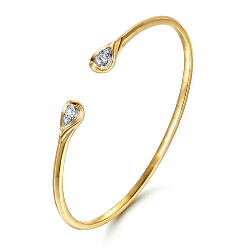 14K White & Yellow Gold Diamond Pear Open Bangle Bracelet 14K White & Yellow Gold Diamond Pear Open Bangle Bracelet