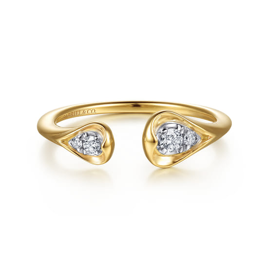 14K White & Yellow Gold Diamond  Pear Open Ring
