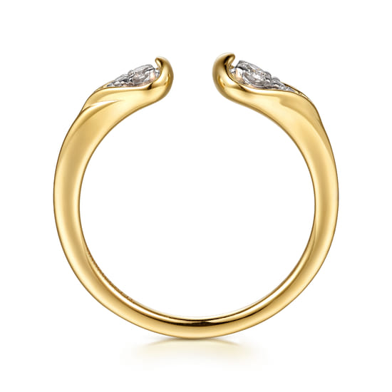 14K White & Yellow Gold Diamond  Pear Open Ring angle 2