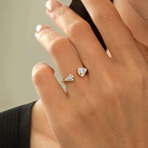 14K White & Yellow Gold Diamond  Pear Open Ring