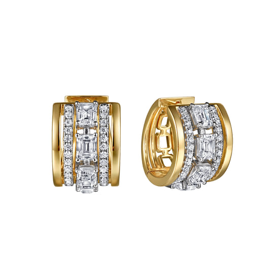 14K White & Yellow Gold Diamond 15mm Huggie Earrings