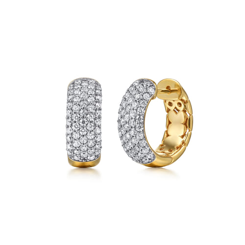 14K White & Yellow Gold Diamond 15mm Huggie Earrings