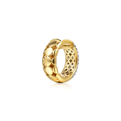 14K White & Yellow Gold Diamond 15mm Huggie Earrings