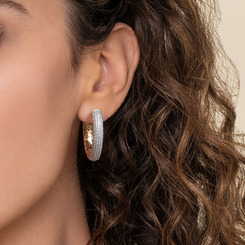 14K White & Yellow Gold Diamond 30mm Classic Hoop Earrings