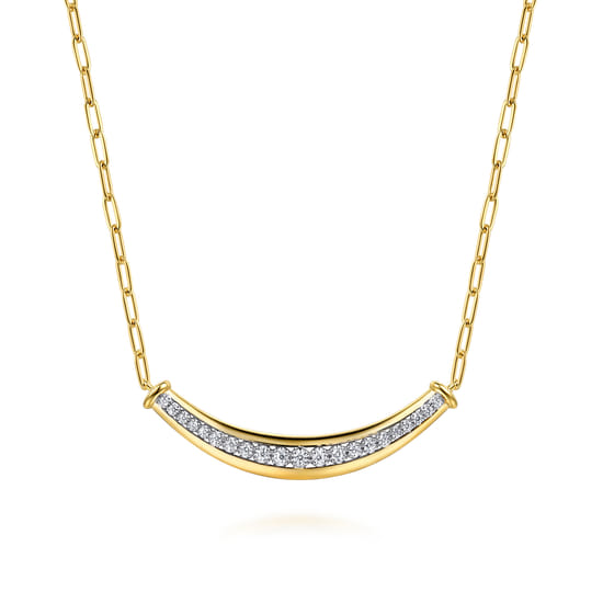 Gabriel - 14K White & Yellow Gold Diamond Bar Necklace With Hollow Paperclip Chain