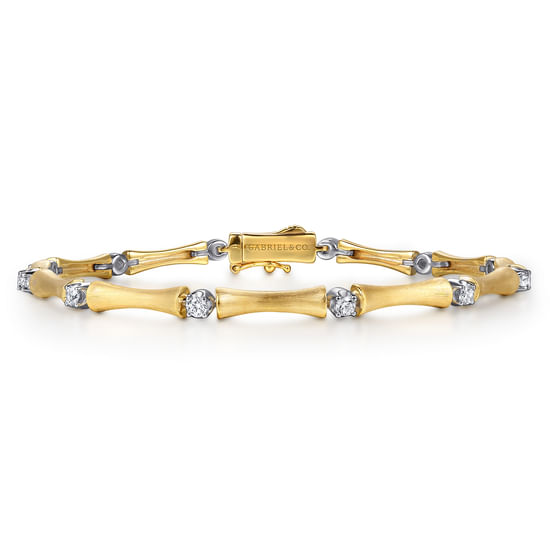 Gabriel - 14K White & Yellow Gold Diamond Brush Finish Bamboo Tennis Bracelet