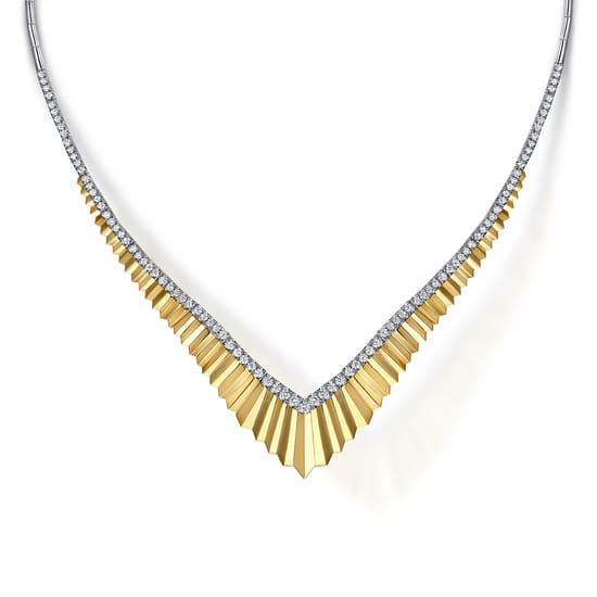 14K White & Yellow Gold Diamond Chevron Necklace 14K White & Yellow Gold Diamond Chevron Necklace