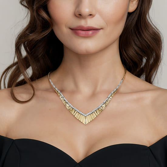 14K White & Yellow Gold Diamond Chevron Necklace angle 4 14K White & Yellow Gold Diamond Chevron Necklace angle 4