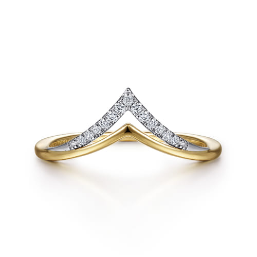 14K White & Yellow Gold Diamond Chevron Ring