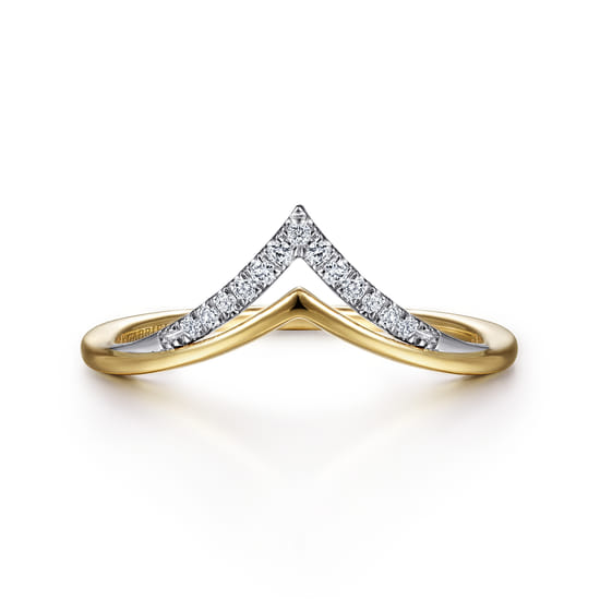 14K White & Yellow Gold Diamond Chevron Ring