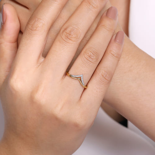 14K White & Yellow Gold Diamond Chevron Ring