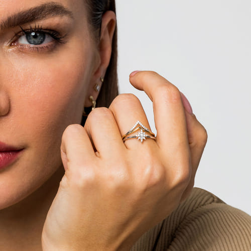 14K White & Yellow Gold Diamond Chevron Ring