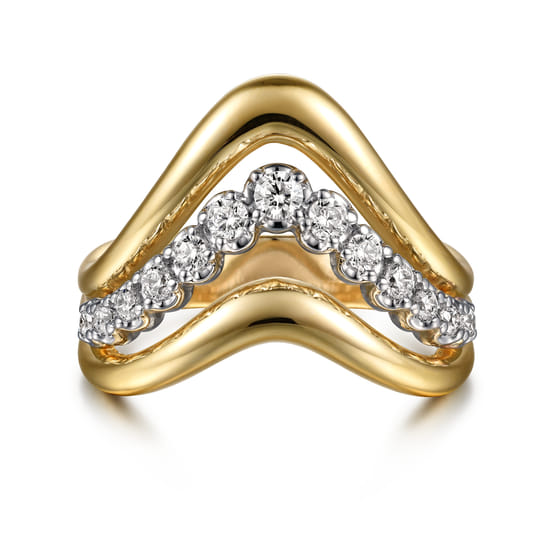 14K White & Yellow Gold Diamond Chevron Ring
