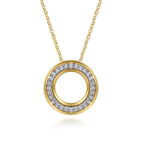 14K White & Yellow Gold Diamond Circle Pendant Necklace