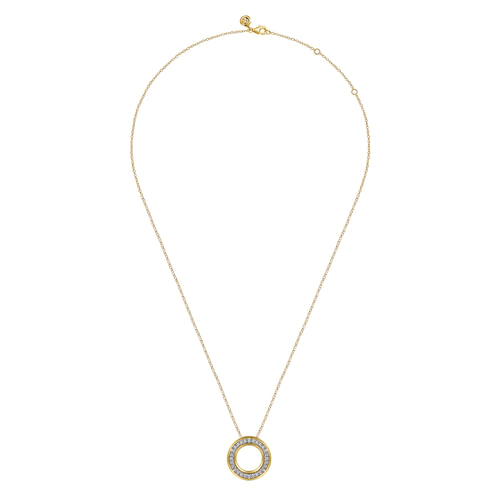 14K White & Yellow Gold Diamond Circle Pendant Necklace