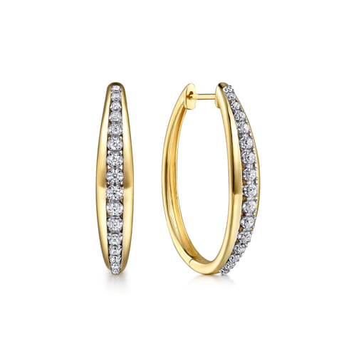 14K White & Yellow Gold Diamond Classic Hoop Earrings