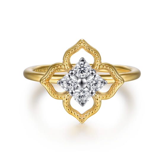14K White & Yellow Gold Diamond Clover Ring