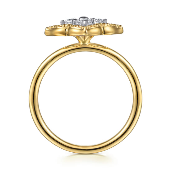 14K White & Yellow Gold Diamond Clover Ring angle 2
