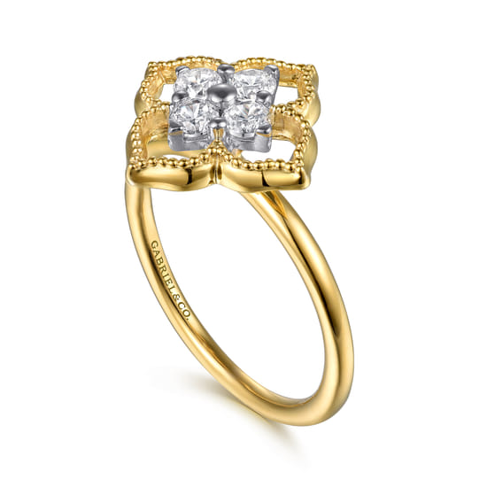 14K White & Yellow Gold Diamond Clover Ring angle 3