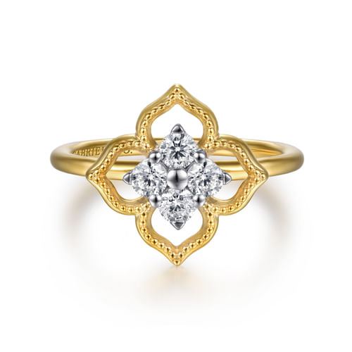 14K White & Yellow Gold Diamond Clover Signet Ring