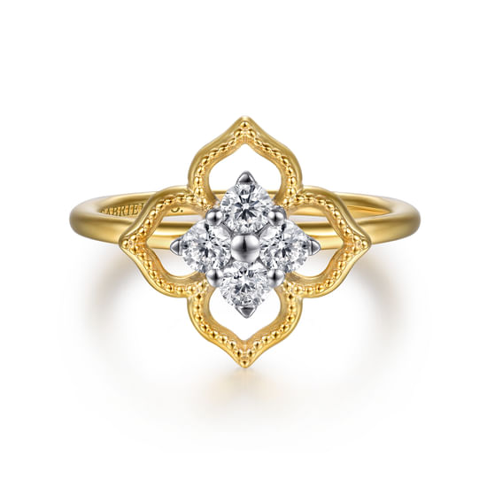 Gabriel - 14K White & Yellow Gold Diamond Clover Signet Ring