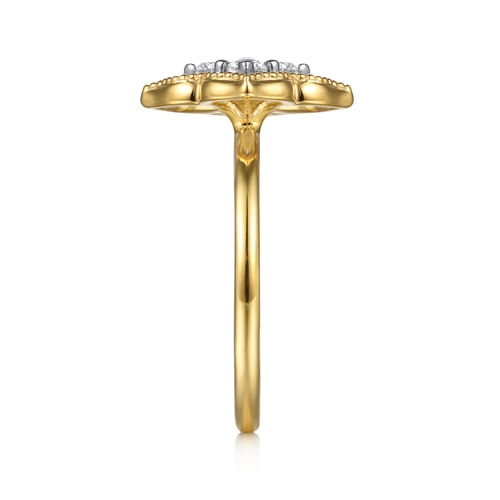 14K White & Yellow Gold Diamond Clover Signet Ring